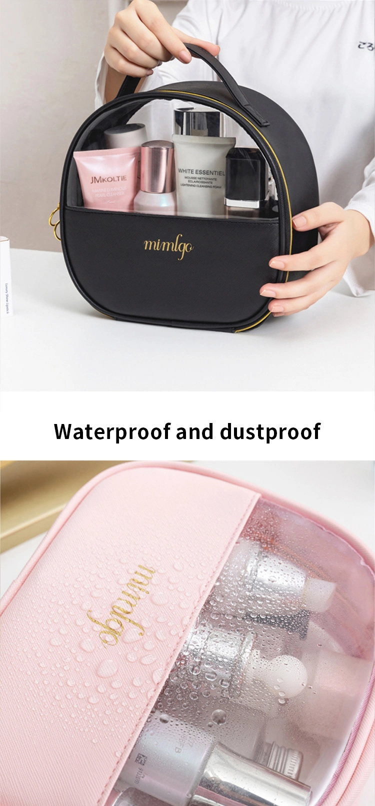Customized Logo Simple Large Capacity Clear TPU PU Leather Transparent Cosmetic Pouch Toiletry Travel Bag