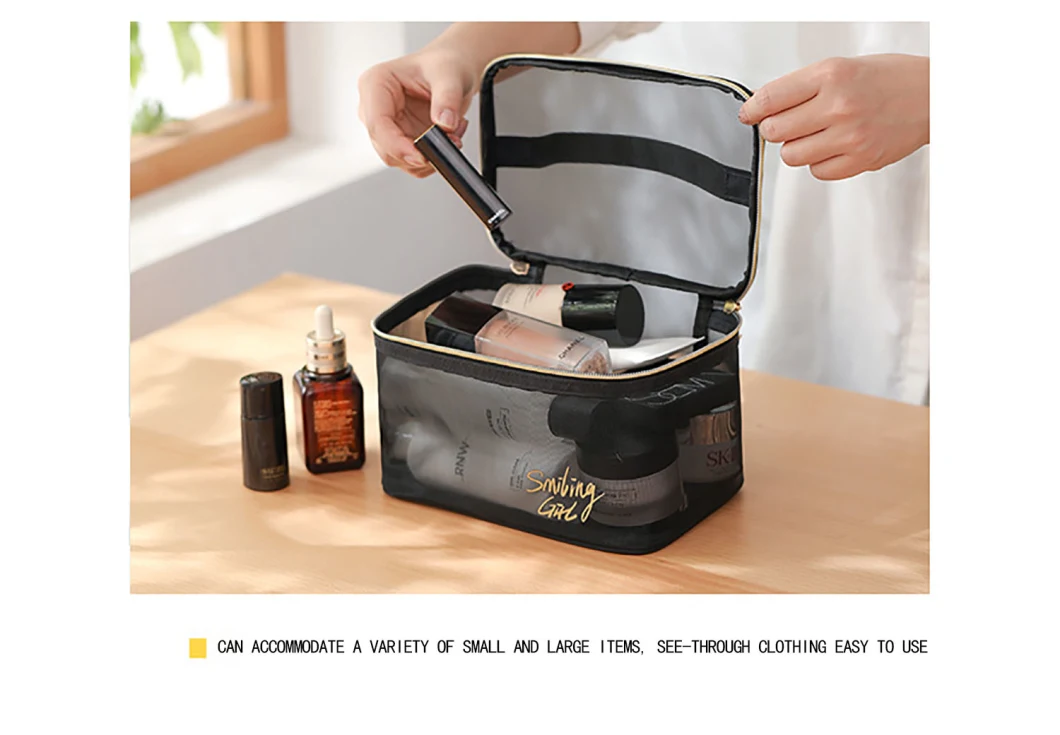 Tulle Black Large-Capacity Toiletry Travel Makeup Cosmetic Bag Organizer Bag Makeup Cosmetic Case