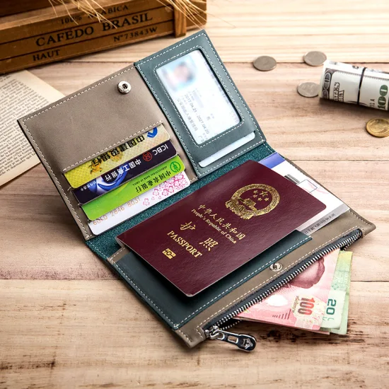 本物の RFID クレジット カード レザー ウォレット Al994 パーソナライズされたファミリー デザイン パスポート ホルダー ブラック